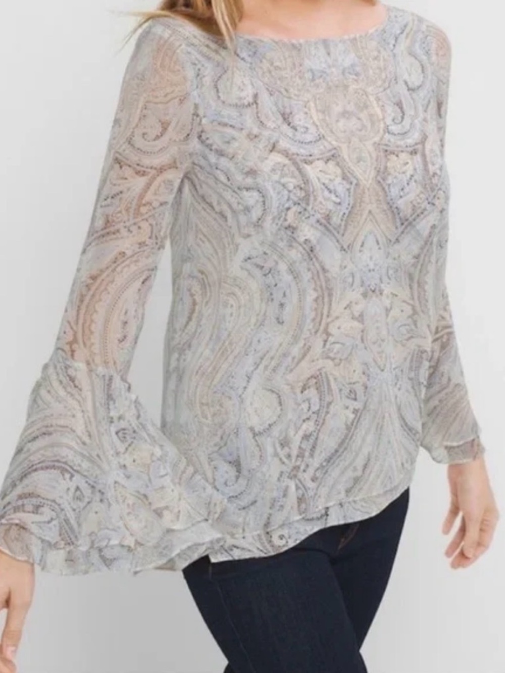 White House Black Market Paisley Print Bell Tip Sleeves Size 2